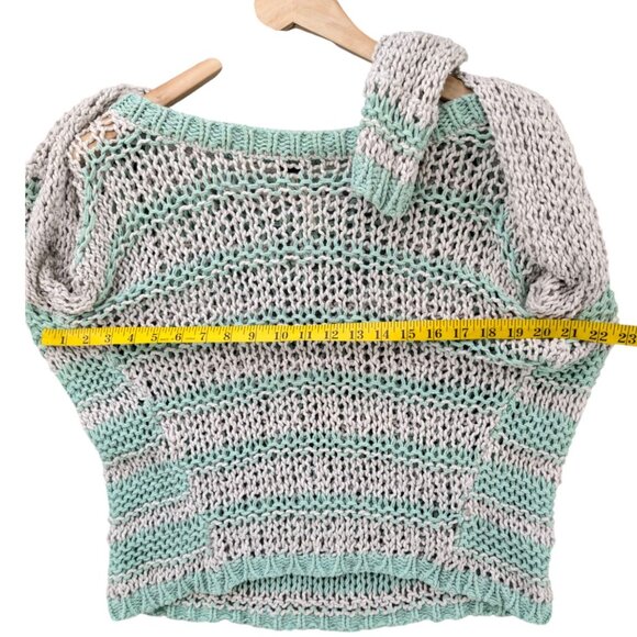 Free People Cloud Combo Sweater Womens Green Stripe Open Chunky Knit Size S - Picture 5 of 6